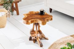 Massivholz Beistelltisch ROOT 40cm natur Teak aus Wurzelholz im Stelzen-Design