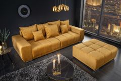 Big Sofa ELEGANCIA 285cm senfgelb Vogue Velours Samt XXL Couch inkl. Kissen Federkern