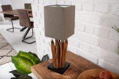 Handgearbeitete Treibholz Tischleuchte EUPHORIA 45cm braun mit Leinenschirm