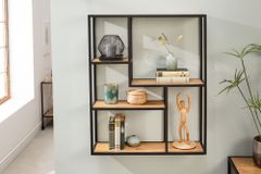 Industrial Wandregal SLIM LINE 90cm Wildeiche schwarz fünf Regalböden