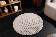 Runder 3D strukturierter Kurzflor Teppich ART DECO 80cm beige creme Hoch-Tief-Effekt