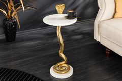Runder Beistelltisch WILDLIFE COBRA 65cm gold weiß Marmor Schlangen-Skulptur handmade