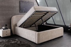 Modernes Boxbett ART DECO 180x200cm greige Bouclé mit Stauraum Matratze und Topper