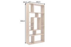Massives Bücherregal CUBUS 180cm natur Mangoholz cream finish elf Fächer