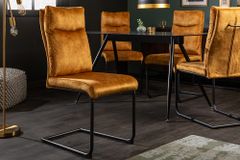 Moderner Freischwinger Stuhl COMFORT senfgelb Samt mit Komfortgriff