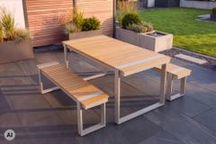 Wetterfester Gartentisch TAMPA LOUNGE 125cm greige natur Aluminium Metall Holz-Design Outdoor