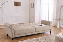 Schlafsofa MAISON BELLE AFFAIRE 220cm champagner beige Vogue Seiden Samtstoff 3-Sitzer