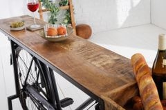 Retro Konsolentisch BICYCLE 195cm Mangoholz Fahrrad Bartisch Upcycling