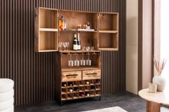 Design Barschrank BODEGA 160cm natur Pinienholz Weinregal Glashalter Schubladen