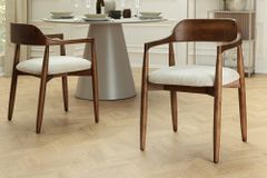 Design Armlehnen-Stuhl KENNEDY braun smoke creme aus recycelter Pinie mit Polstersitz