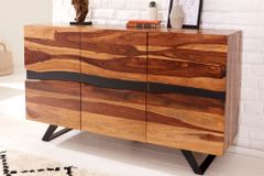 Massivholz Sideboard AMAZONAS 150cm braun Sheesham Baumkante schwarzes Metallgestell
