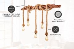 Maritime Hängeleuchte SEVEN SEAS 110cm Massivholz Seil Deckenlampe 5 Leuchten
