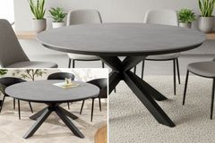 Runder In- und Outdoor Esstisch GALAXY 120cm graphit Keramik anthrazit Aluminium Gartentisch