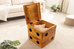 Massiver Würfel-Hocker CUBE 40cm natur Mangoholz Beistelltisch stapelbar mit Fach