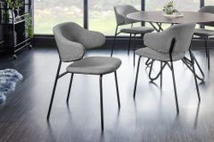 Design Stuhl VOGUE grau Bouclé schwarze Metallbeine