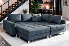 Moderne Wohnlandschaft KENT 220cm anthrazit Ecksofa Federkern inkl. Hocker und Kissen