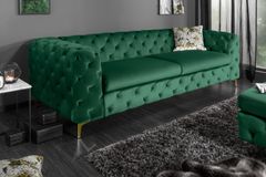Chesterfield 3-Sitzer Sofa MODERN BAROCK 235cm smaragdgrün Samt Federkern gold Metallfüße