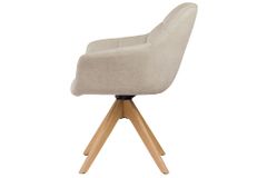 Drehbarer Design Stuhl PAPILLON beige Samt Eiche Massivholz mit Armlehnen