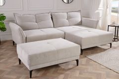 Modernes Ecksofa DESIGNO 250cm champagner beige Cord Couch inklusive Kissen Metallfüße