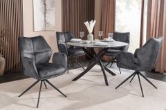 Drehbarer Design Stuhl CONCORD dunkelgrau Samt Taschenfederkern Metallgestell schwarz