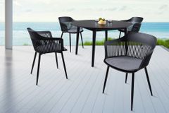 Design Stuhl AIRE schwarz Kunststoff Stahlgestell Indoor Outdoor inkl. Kissen