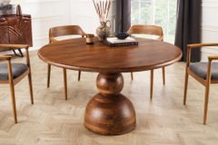 Massiver Esstisch MAESTRO 130cm braun Mangoholz rund mit Säulenfuß