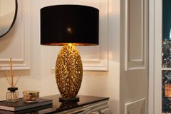 Design Tischlampe ABSTRACT LEAF gold Metall schwarz Marmorfuß handmade