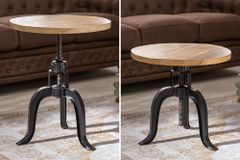 Höhenverstellbarer Beistelltisch ENGINEER 50cm Mangoholz Industrial Design massiv rund Eisen