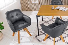 Design Stuhl LOFT antik grau Microfaser drehbar massiv Buchenholz mit Armlehne