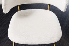 Design Stuhl VOGUE weiß Bouclé goldene Metallbeine