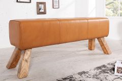 Design Sitzbank TURNBOCK 120cm cognac braun mit Echtleder-Bezug Sitzhocker
