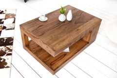 Massiver Edelholz Couchtisch GIANT L 90cm braun Sheesham stone finish mit Ablage