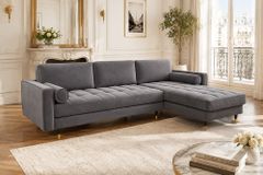 Elegantes Ecksofa COZY VELVET 260cm grau Samt Federkern 3-Sitzer