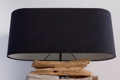 Handgearbeitete Treibholz Lampe RIVERINE 55cm schwarz Leinenschirm Tischleuchte