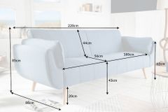 Design Schlafsofa DIVANI 220cm hellblau Strukturstoff Scandinavian 3-Sitzer mit Bettfunktion