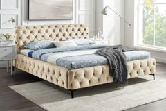 Design Bett MODERN BAROCK 180x200cm champagner Samt Chesterfield Doppelbett