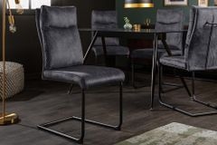 Moderner Freischwinger Stuhl COMFORT grau Samt mit Komfortgriff