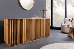 Massives Sideboard SCULPTURA 170cm natur Mangoholz mit abgerundeter Lamellenfront