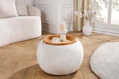 Runder Couchtisch ORBIT 50cm beige Bouclé Hocker mit Tablett und Stauraum