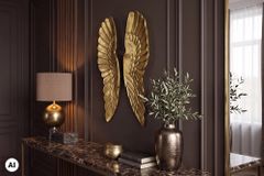 Große Wanddekoration FALLEN ANGEL 65cm antik goldene Engelsflügel