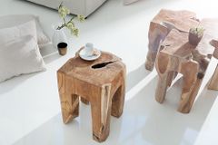 Massivholz Beistelltisch MOLAR 30cm Hocker Teak Block aus einem Stück gefertigt