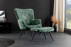 Design Sessel SCANDINAVIA grün Chenille Cremona schwarz Metall mit Armlehne