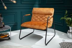 Retro Lounge Sessel MUSTANG LOUNGER senfgelb Samt mit Ziersteppung