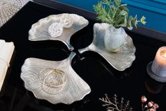 Dekoratives Schalen 3er Set GINKGO 30cm silber handmade Metall