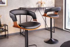 Retro Barhocker MANHATTAN schwarz Kunstleder Walnussholz drehbar höhenverstellbar