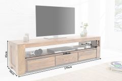 Massives TV-Board MAKASSAR 170cm braun Sheesham stone finish Lowboard drei Schubladen