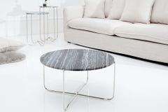 Exklusiver Couchtisch NOBLE 65cm grau echter Marmor rund silber Metall