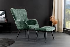 Design Sessel SCANDINAVIA grün Chenille Cremona schwarz Metall mit Armlehne