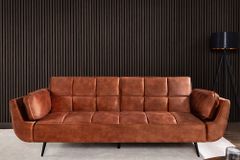 Schlafsofa BOUTIQUE 215cm rostbraun Samt 3-Sitzer mit mattschwarzen Füßen