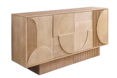 Massives Sideboard ART DECO 170cm weiß gekälkt Mangoholz 3D-Front handmade